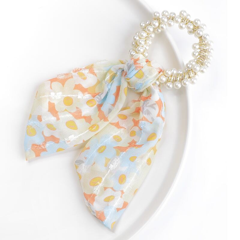 

Faux Pearl Decor Scarf Hair Tie, Multicolor