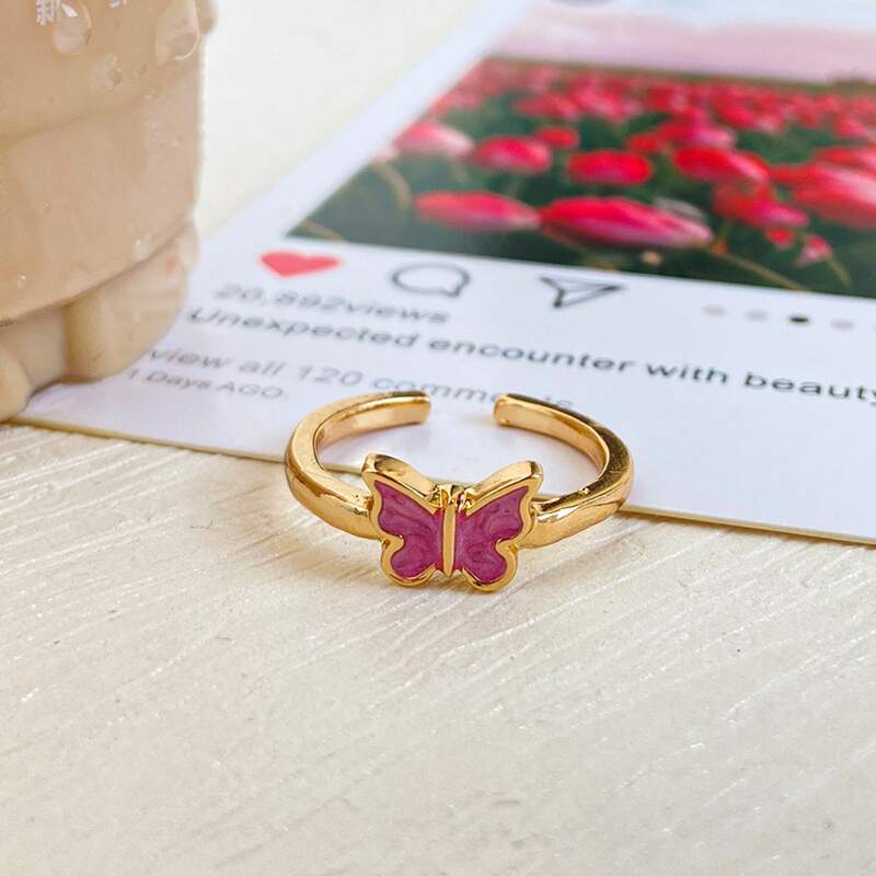 

1pc Butterfly Cuff Ring, Pink