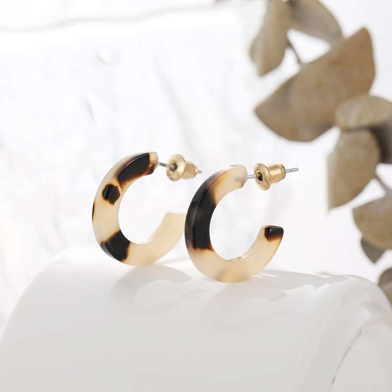 

C-Shaped Hoop Earrings, Multicolor