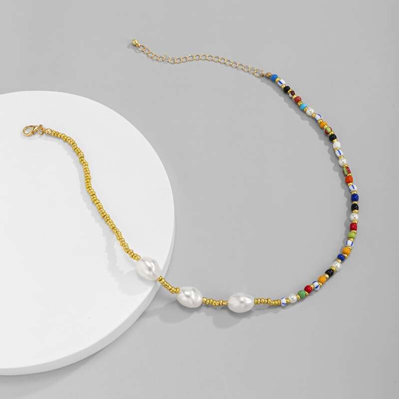 

Faux Pearl Beaded Necklace, Gold