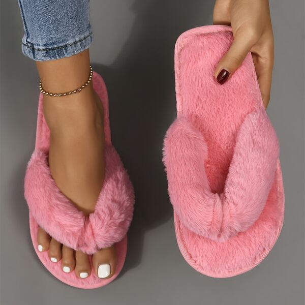 

Minimalist Fluffy Thong Bedroom Slippers, Watermelon pink