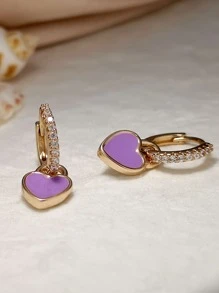 心形吊坠方晶锆石耳环 情人节、妈妈、母亲、母亲节、礼物 - 紫色 - 查看 2