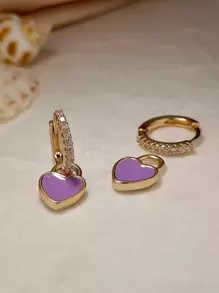心形吊坠方晶锆石耳环 情人节、妈妈、母亲、母亲节、礼物 - 紫色 - 查看 3