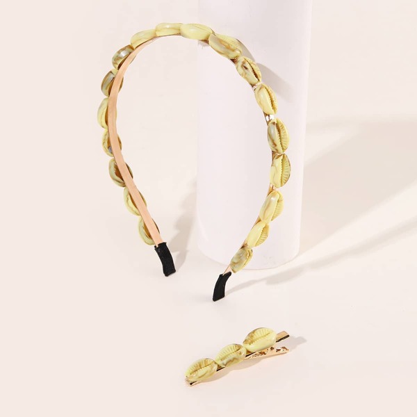 

Shell Decor Headband & Hair Clip, Yellow