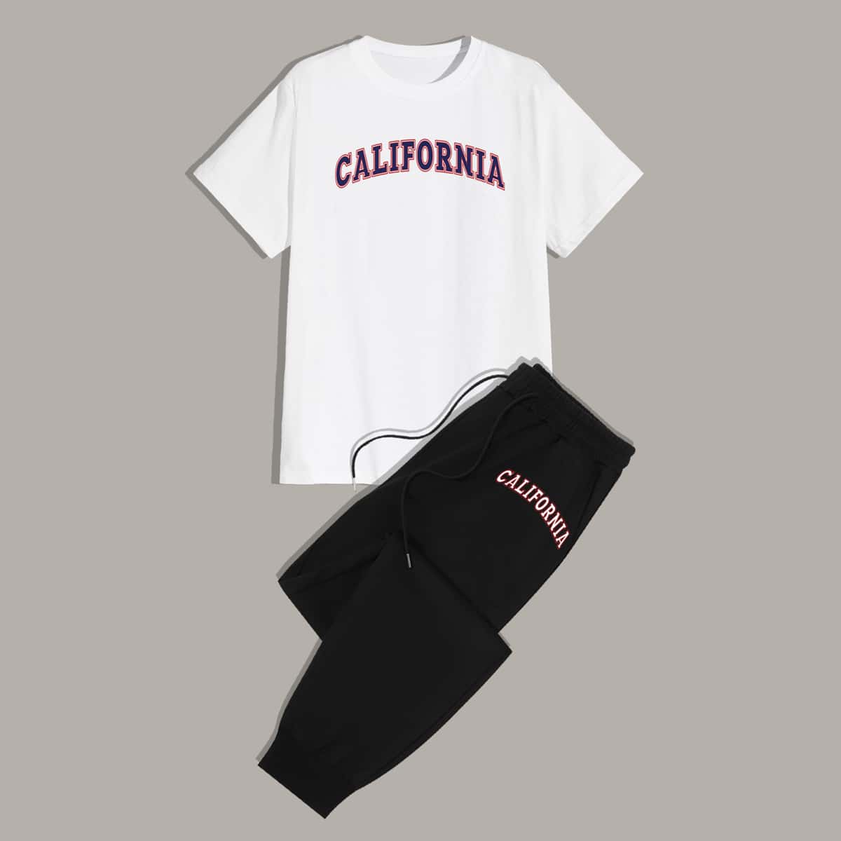 

Guys Letter Graphic Tee & Drawstring Sweatpants, Black and white