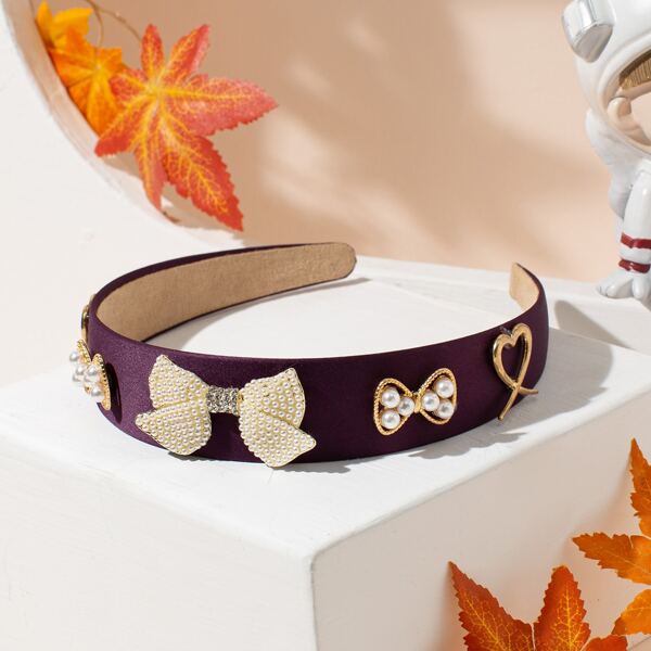 

Faux Pearl Bow Decor Headband, Purple