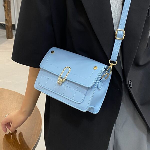 

Metal Decor Flap Square Bag, Blue