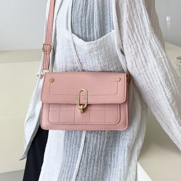 

Metal Decor Flap Square Bag, Pink