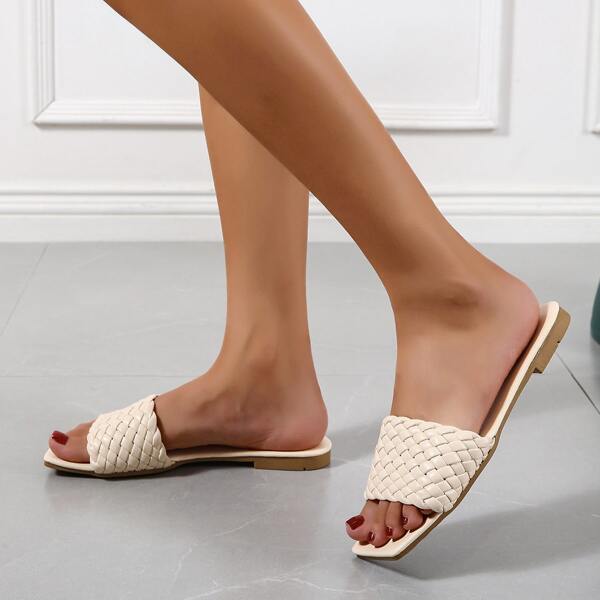 

Stitch Detail Slide Sandals, Beige