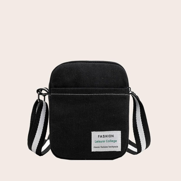 

Men Letter Patch Crossbody Bag, Black