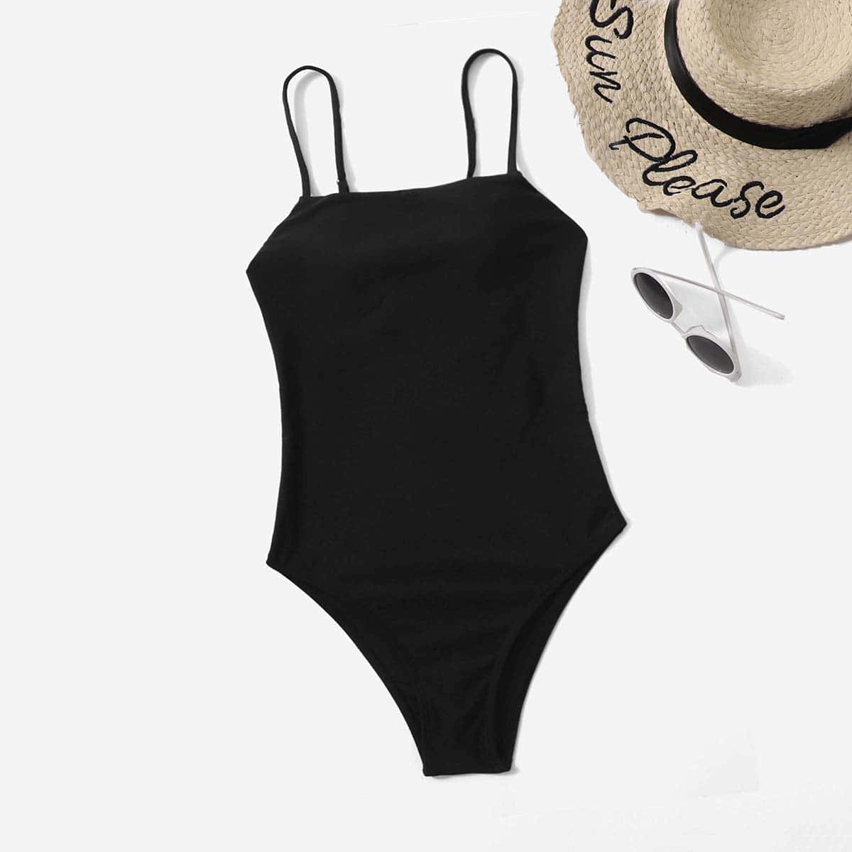 

Solid One Piece Swimsuit, Black