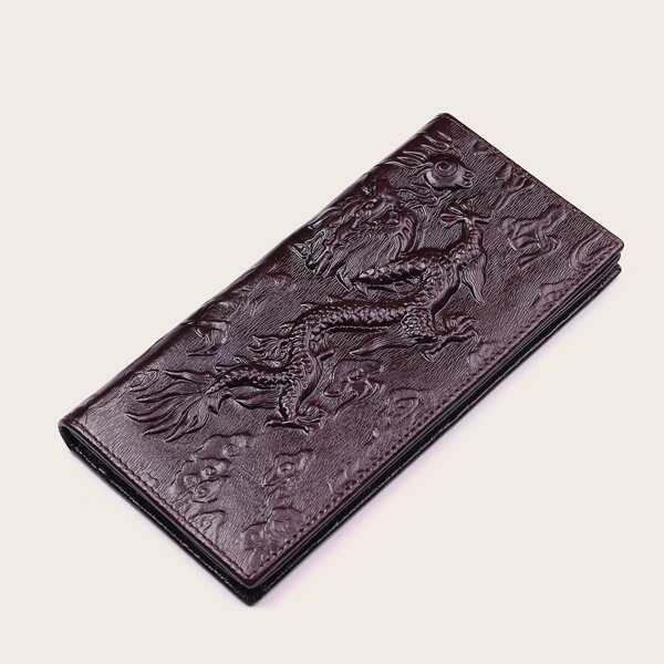 

Men Dragon Pattern Long Wallet, Brown