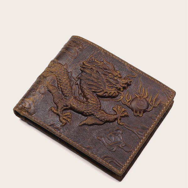 

Men Dragon Pattern Wallet, Brown