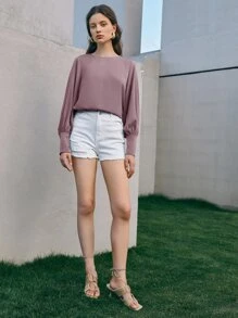 BizChic Top de manga farol de puño con botón - Púrpura malva - Ver 3