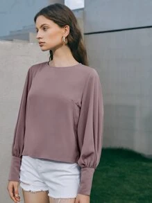BizChic Top de manga farol de puño con botón - Púrpura malva - Ver 4