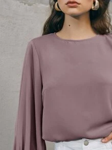 BizChic Top de manga farol de puño con botón - Púrpura malva - Ver 5