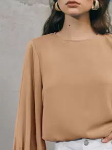 BizChic Top de manga farol de puño con botón - Marrón - Ver 5