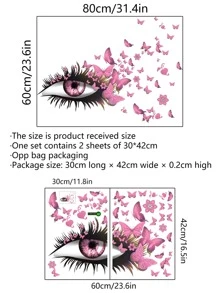 2pcs Self-Adhesive PVC Wall Sticker,Simple Eye & Butterfly Print Waterproof Wall Decal For Living Room,Stickers,Wall Decal, Vinyl Decal For Home Decorations,Spring Decoration Items Refresh Your Home,Rama Decoration Stickers Gifts Birthday Graduation - Multicolor - View 2