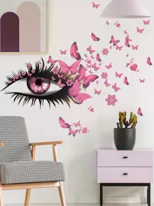 2pcs Self-Adhesive PVC Wall Sticker,Simple Eye & Butterfly Print Waterproof Wall Decal For Living Room,Stickers,Wall Decal, Vinyl Decal For Home Decorations,Spring Decoration Items Refresh Your Home,Rama Decoration Stickers Gifts Birthday Graduation - Multicolor - View 3