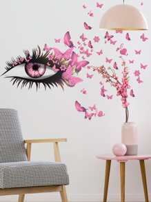 2pcs Self-Adhesive PVC Wall Sticker,Simple Eye & Butterfly Print Waterproof Wall Decal For Living Room,Stickers,Wall Decal, Vinyl Decal For Home Decorations,Spring Decoration Items Refresh Your Home,Rama Decoration Stickers Gifts Birthday Graduation - Multicolor - View 4