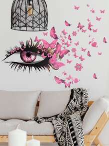 2pcs Self-Adhesive PVC Wall Sticker,Simple Eye & Butterfly Print Waterproof Wall Decal For Living Room,Stickers,Wall Decal, Vinyl Decal For Home Decorations,Spring Decoration Items Refresh Your Home,Rama Decoration Stickers Gifts Birthday Graduation - Multicolor - View 5