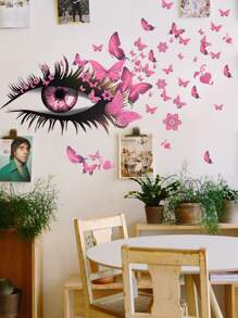 2pcs Self-Adhesive PVC Wall Sticker,Simple Eye & Butterfly Print Waterproof Wall Decal For Living Room,Stickers,Wall Decal, Vinyl Decal For Home Decorations,Spring Decoration Items Refresh Your Home,Rama Decoration Stickers Gifts Birthday Graduation - Multicolor - View 6