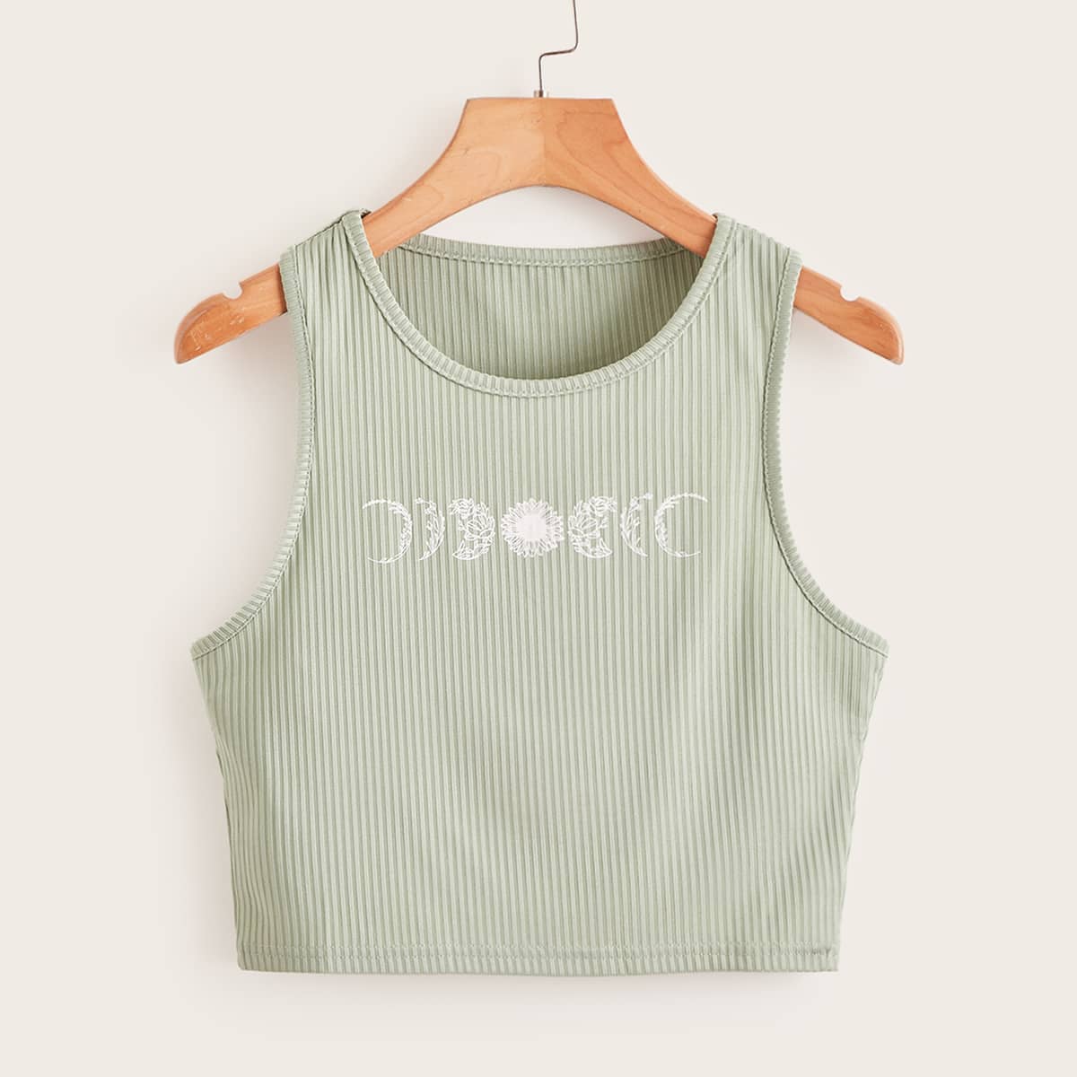 

Plants Graphic Ribbed Tank Top, Mint green