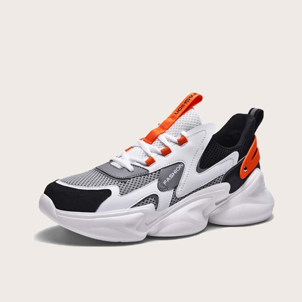 

Men Colorblock Mesh Panel Chunky Sole Trainers, Multicolor