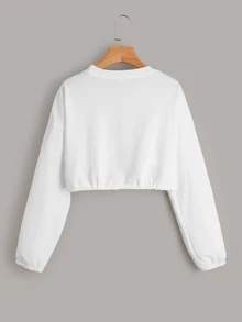 Sudadera corta bajo con cordón con estampado de cara sonriente - Blanco - Ver 2