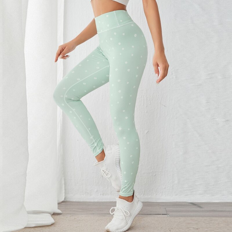 

Allover Print Wide Band Waist Contrast Stitch Sports Leggings, Multicolor