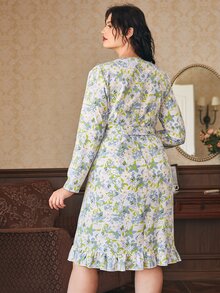 SHEIN Unity Vestido con estampado floral ribete con fruncido cruzado con nudo lateral - Multicolor - Ver 2