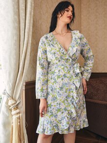 SHEIN Unity Vestido con estampado floral ribete con fruncido cruzado con nudo lateral - Multicolor - Ver 3