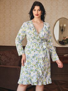 SHEIN Unity Vestido con estampado floral ribete con fruncido cruzado con nudo lateral - Multicolor - Ver 5