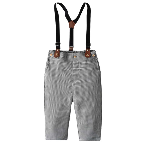 

Toddler Boys Gingham Print Suspender Pants, Black and white