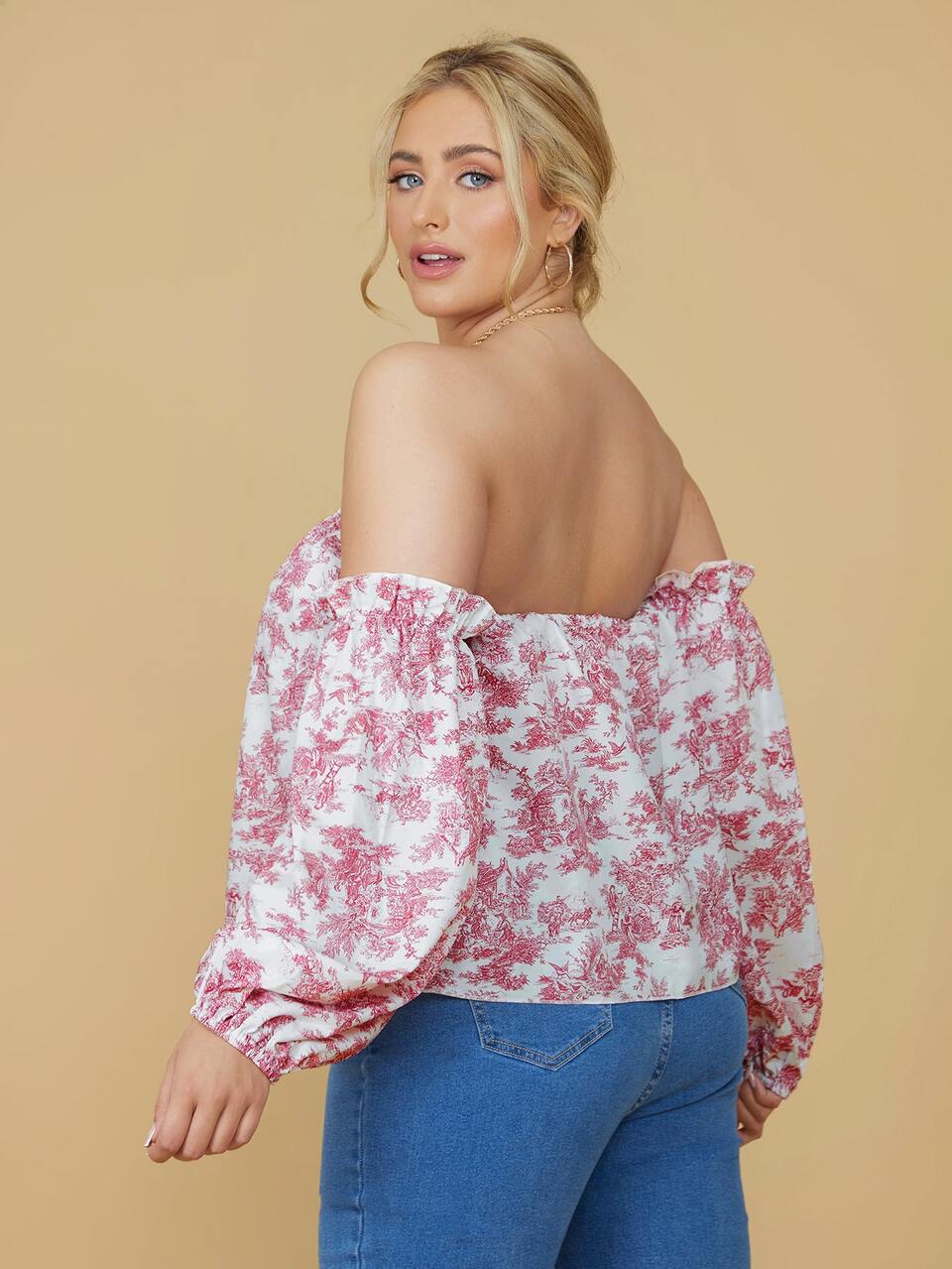 Plus All Over Print Off The Shoulder Blouse