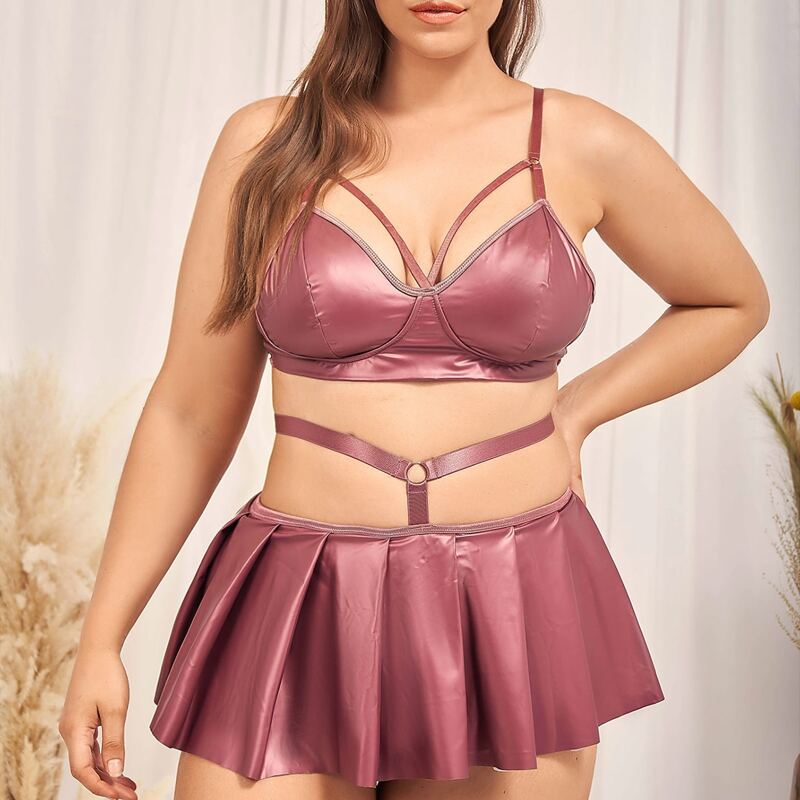 

3pack Plus PU Harness Lingerie Set, Burgundy