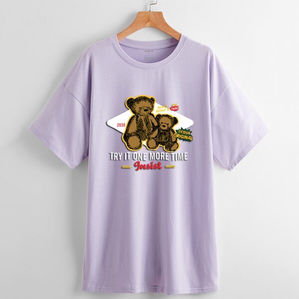

Slogan And Bear Print Tee, Purple