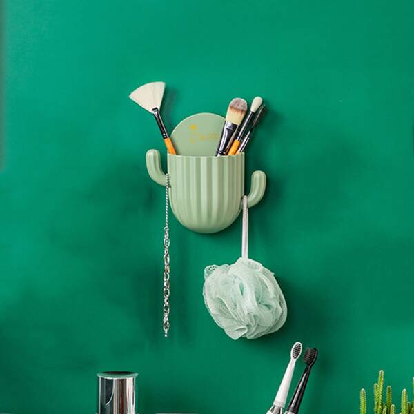 

1pc Cactus Shaped Toothbrush Holder, Green