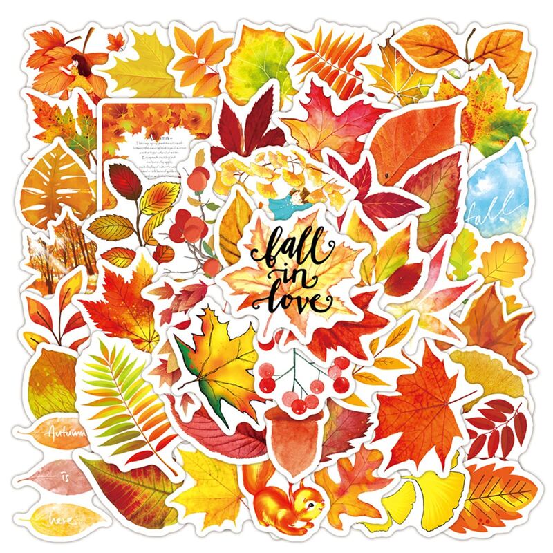 

50pcs Leaf Print Sticker, Multicolor