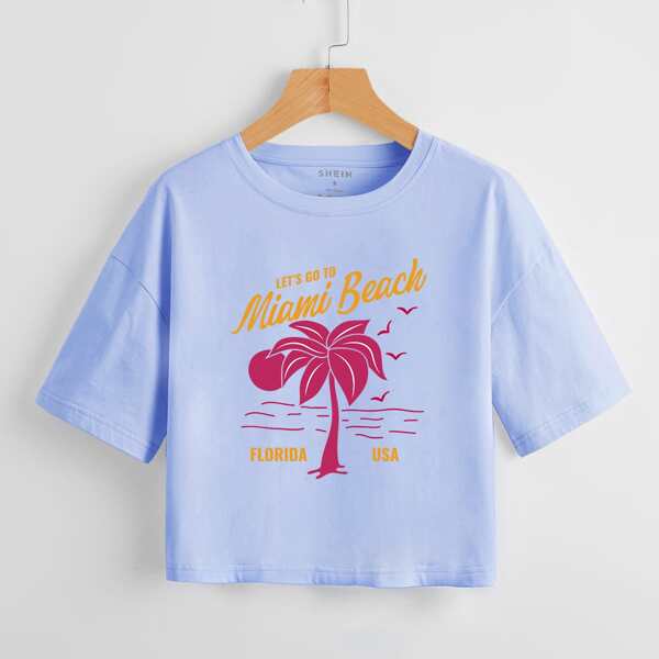 

Palm And Letter Graphic Tee, Blue