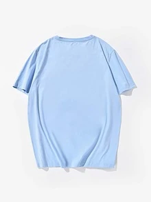 Hombres Camiseta con estampado de letra y astronauta - Celeste - Ver 2