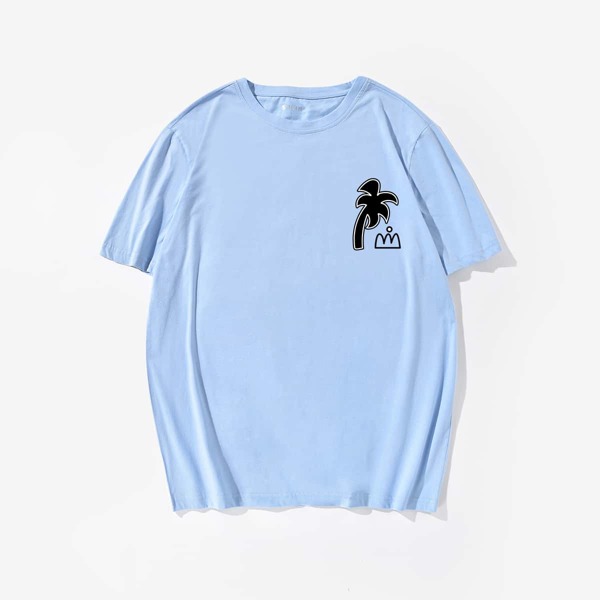 

Men Palm And Letter Graphic Tee, Baby blue