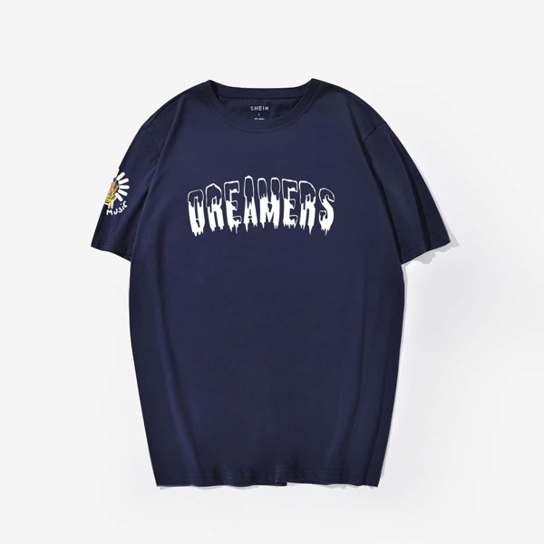

Men Letter Graphic Round Neck Tee, Navy blue