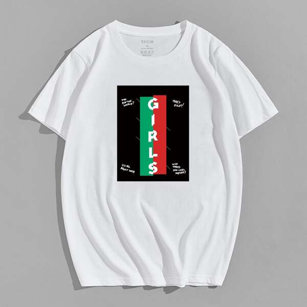 

Men Letter Color Block Tee, White