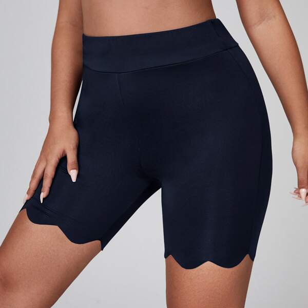 

Plus Solid Scallop Trim Biker Shorts, Navy blue