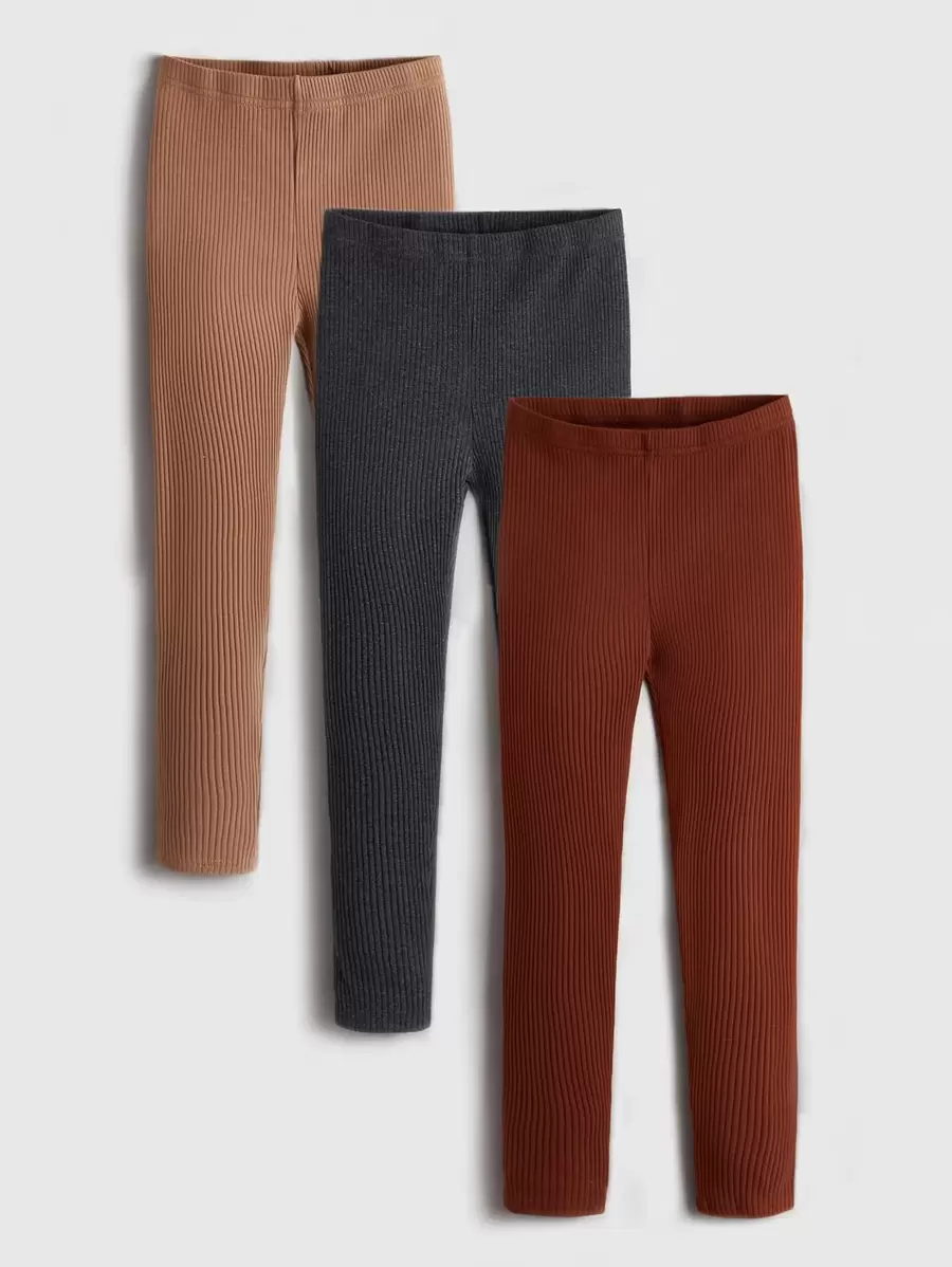 SHEIN 3 piezas Leggings acanalado de punto para niña preadolescente - Multicolor - Ver 1