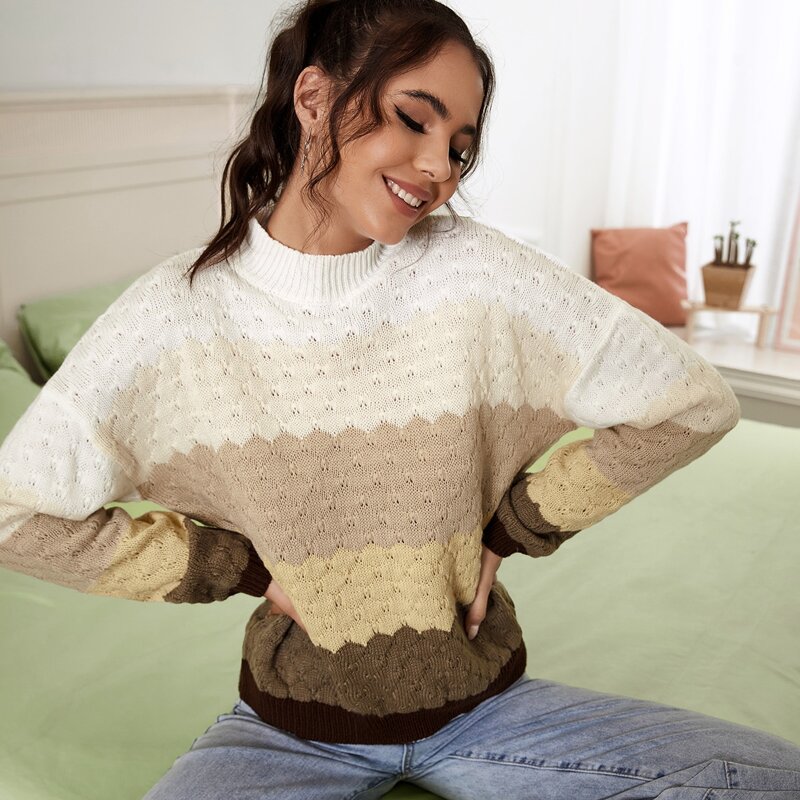 

Colorblock Stand Neck Sweater, Multicolor