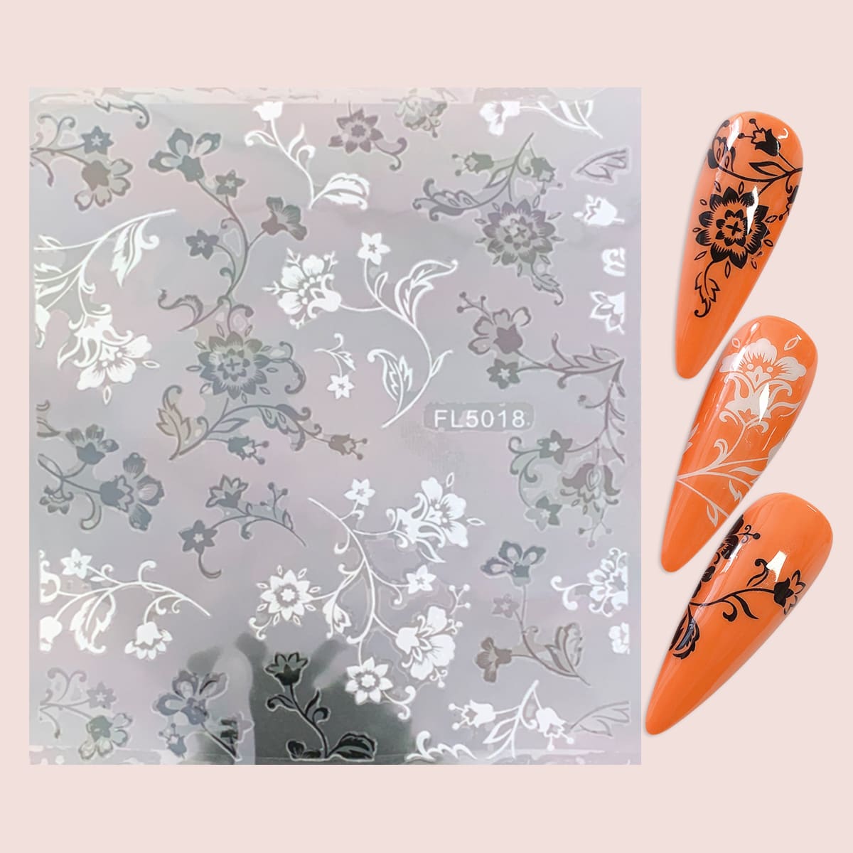 

1sheet Flower Pattern Nail Art Sticker, Black and white