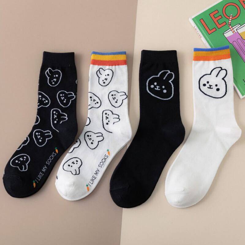 

4pairs Rabbit Pattern Crew Socks, Multicolor