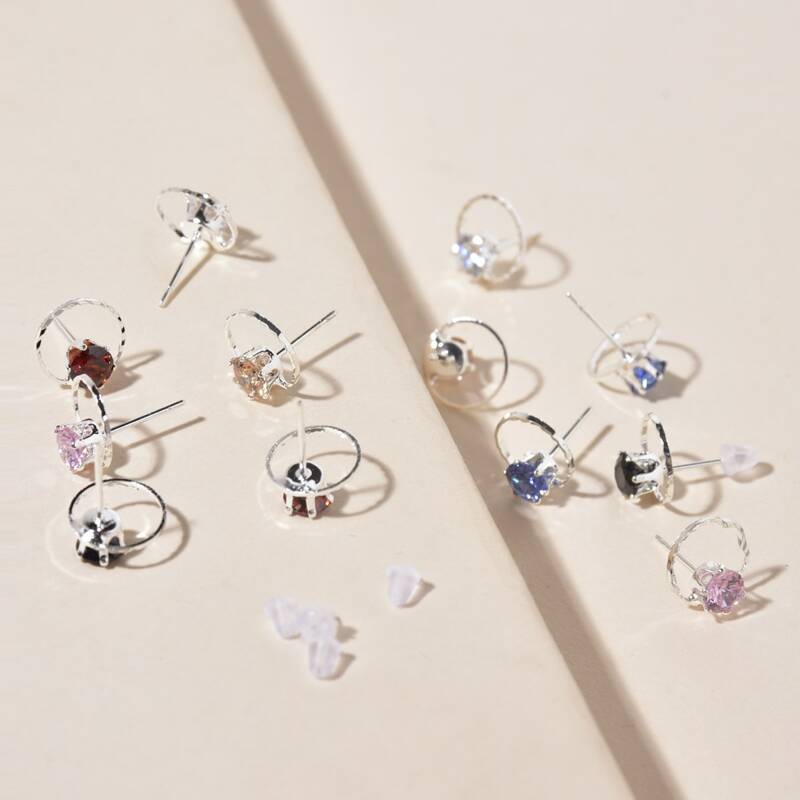 

12pcs Rhinestone Stud Earrings, Multicolor